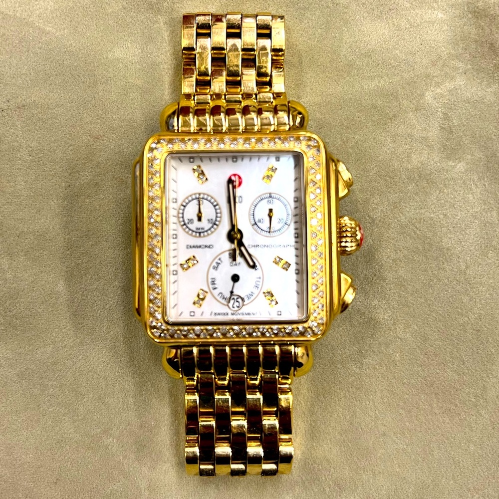 🔥Stunning🔥 Michele Watch- Gold Tone with 120 Diamonds 💎